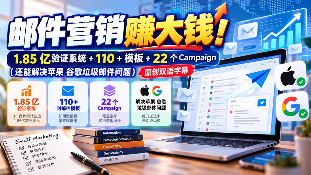 邮件营销赚大钱!1.85亿验证系统+110+模板+22个Campaign(还能解决苹果 谷歌垃圾邮件问题)【原创双语字幕】-娜娜项目网