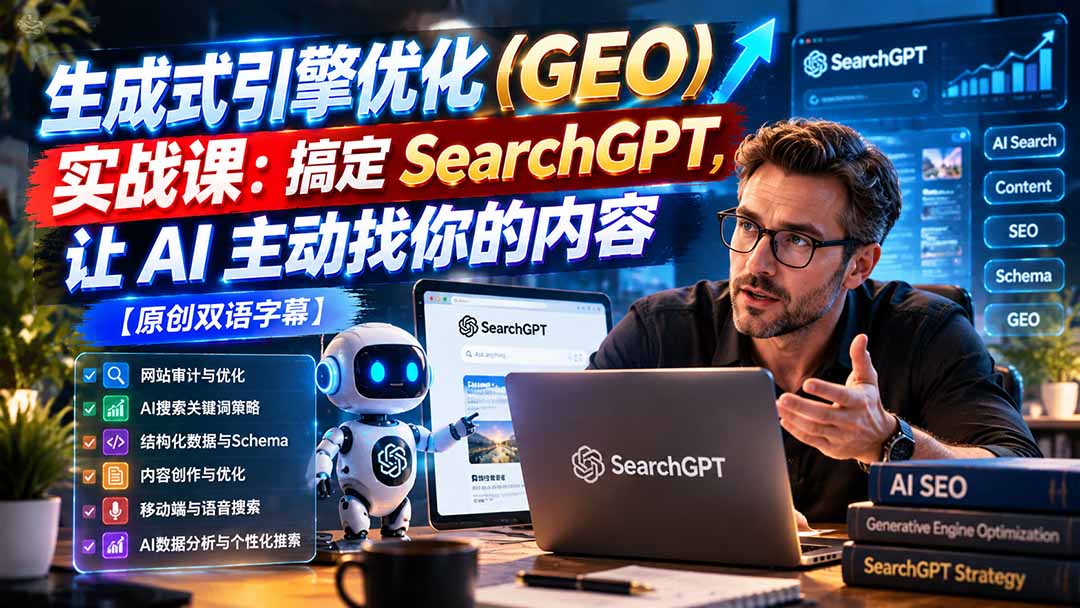 生成式引擎优化(GEO)实战课:搞定 SearchGPT,让 AI 主动找你的内容【原创双语字幕】-娜娜项目网