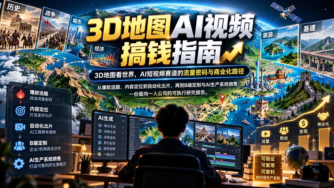 3D地图AI视频搞钱指南，3D地图看世界，AI短视频赛道的流量密码与商业化路径【文档】-娜娜项目网