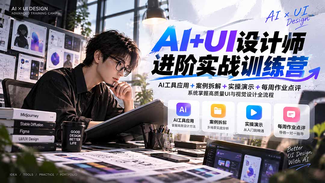 【无水印】AI+UI设计师进阶训练营-第4期:AI工具应用+案例拆解+实操演示+作业点评,掌握高质量UI与视觉设计全流程-娜娜项目网