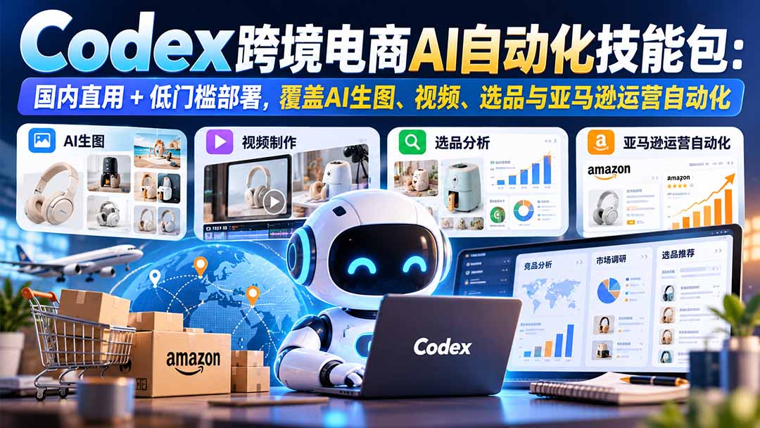 【无水印】Codex跨境电商AI自动化技能包：国内直用+低门槛部署，覆盖AI生图、视频、选品与亚马逊运营自动化-娜娜项目网