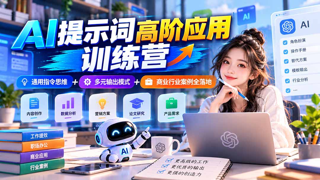 【无水印】AI提示词高阶应用训练营|通用指令思维+多元输出模式+商业行业案例全落地-娜娜项目网