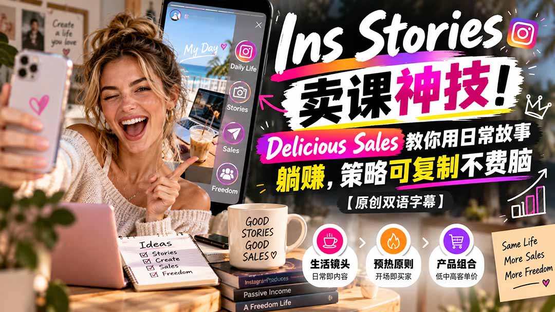 Ins Stories 卖课神技!Delicious Sales 教你用日常故事躺赚,策略可复制不费脑【原创双语字幕】-娜娜项目网