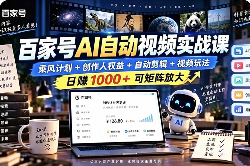 百家号自动矩阵玩法,长期可以做的项目,日入1k+,真正的睡后收入-娜娜项目网