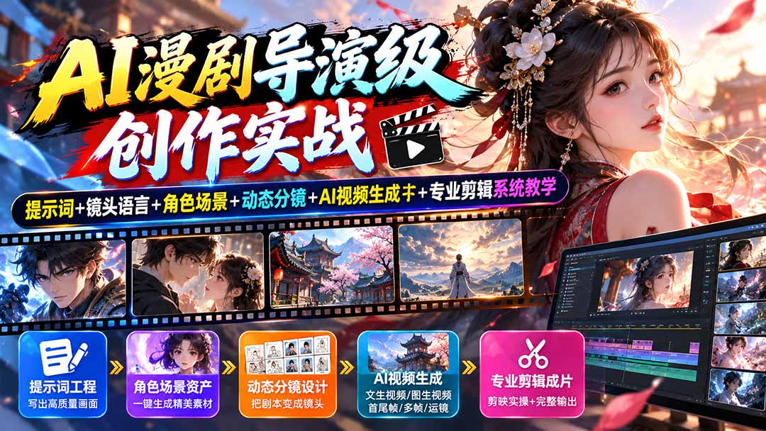 AI漫剧导演级创作实战:提示词+镜头语言+角色场景+动态分镜+AI视频生成+专业剪辑系统教学-娜娜项目网