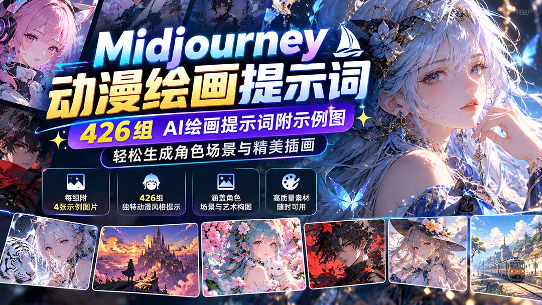 Midjourney动漫绘画提示词:426组AI绘画提示词附示例图,轻松生成角色场景与精美插画-娜娜项目网
