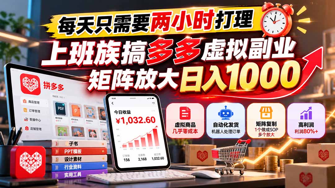 每天只需要两小时打理，上班族搞多多虚拟副业，矩阵放大日入 1000-娜娜项目网