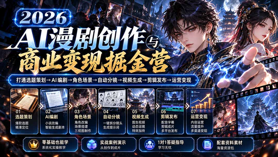 【无水印】2026AI漫剧创作与商业变现掘金营:打通选题→AI编剧→角色场景→自动分镜→视频生成→剪辑发布→运营变现-娜娜项目网