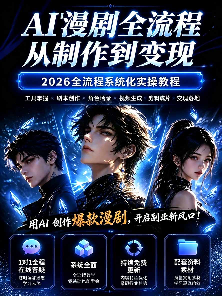 图片[1]-【无水印】2026AI漫剧创作与商业变现掘金营：打通选题→AI编剧→角色场景→自动分镜→视频生成→剪辑发布→运营变现-娜娜项目网