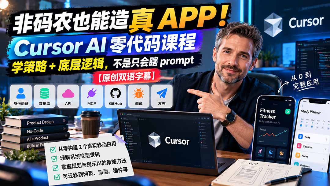 非码农也能造真 APP!Cursor AI 零代码课程:学策略 + 底层逻辑,不是只会瞎 prompt【原创双语字幕】-娜娜项目网