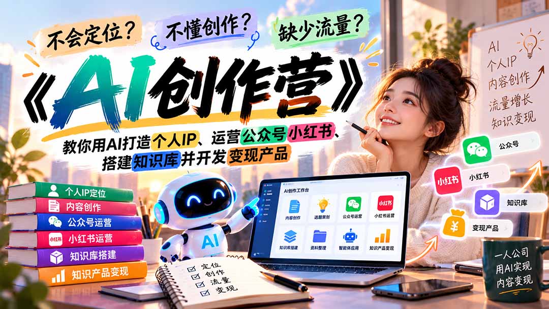 不会定位、不懂创作、缺少流量？《AI创作营》教你用AI打造个人IP、运营公众号小红书、搭建知识库并开发变现产品-娜娜项目网