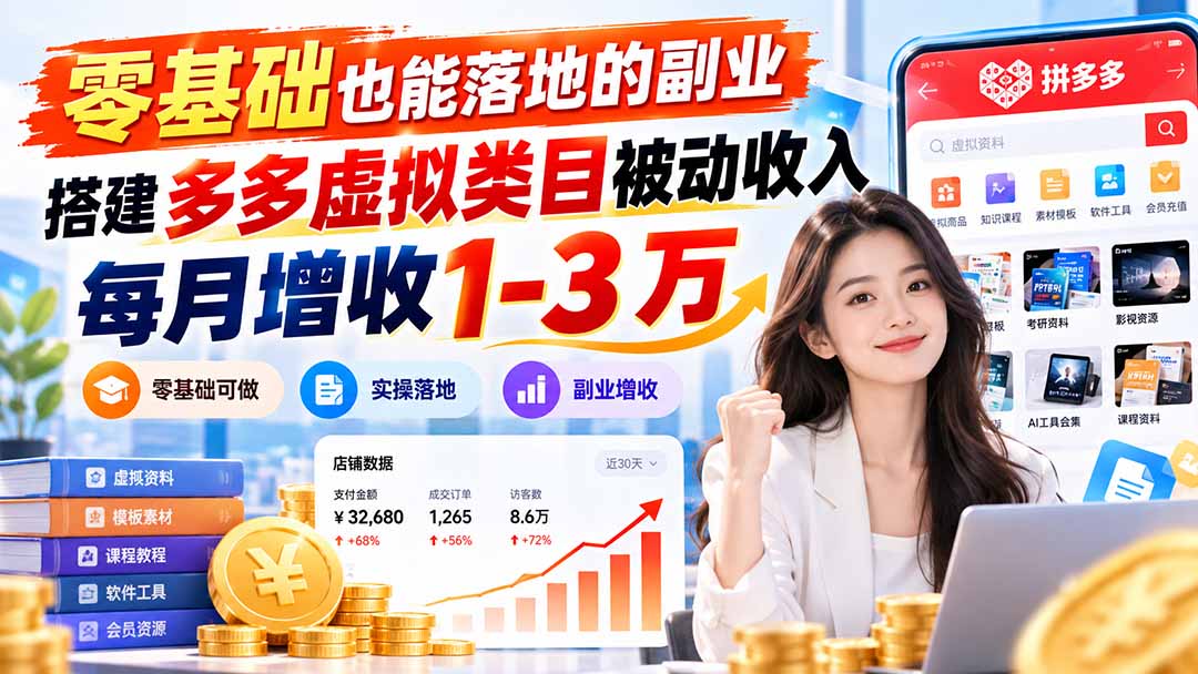 零基础也能落地的副业,搭建多多虚拟类目被动收入,每月增收 1-3 万-娜娜项目网