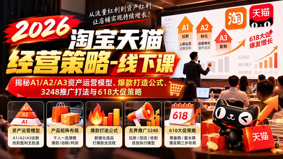 2026淘宝天猫经营策略-线下课:揭秘A1/A2/A3资产运营模型、爆款打造公式、3248推广打法与618大促策略-娜娜项目网