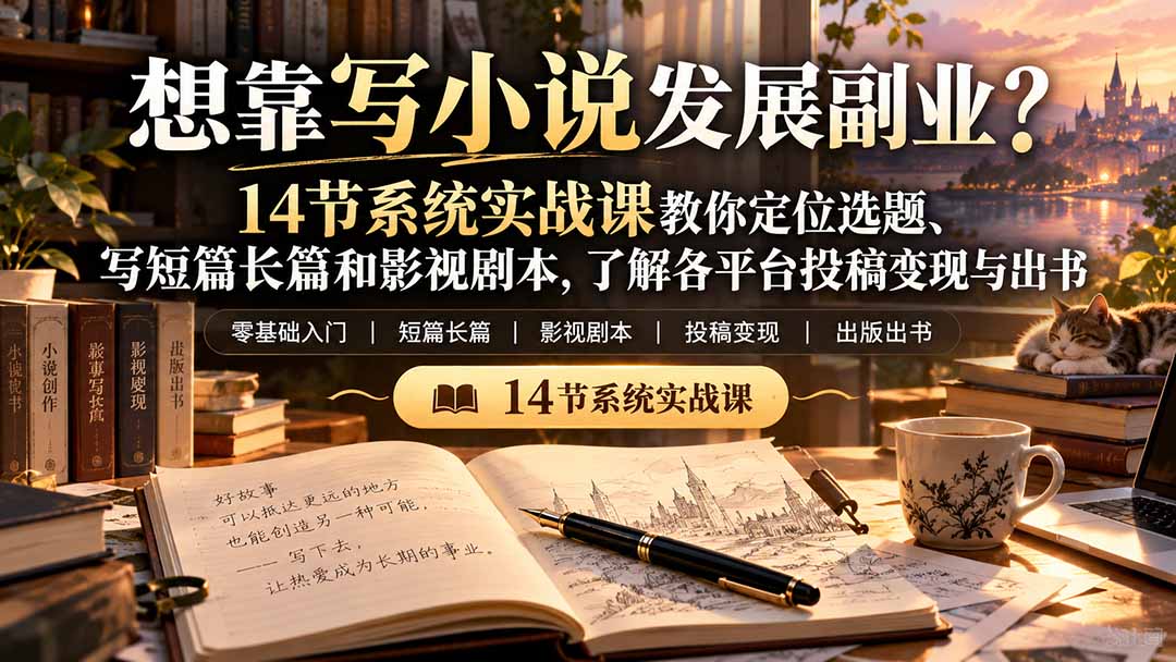 【无水印】想靠写小说发展副业？14节系统实战课教你定位选题、写短篇长篇和影视剧本，了解各平台投稿变现与出书-娜娜项目网