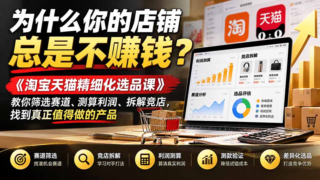 为什么你的店铺总是不赚钱?《淘宝天猫精细化选品课》教你筛选赛道、测算利润、拆解竞店,找到真正值得做的产品-娜娜项目网