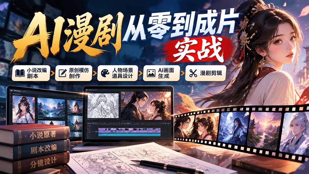 AI漫剧从零到成片实战：小说改编剧本、原创模仿创作、人物场景道具设计、AI画面生成与漫剧剪辑-娜娜项目网