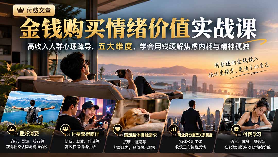 付费文章:金钱购买情绪价值实战课|高收入人群心理疏导,五大维度,学会用钱缓解焦虑内耗与精神孤独-娜娜项目网