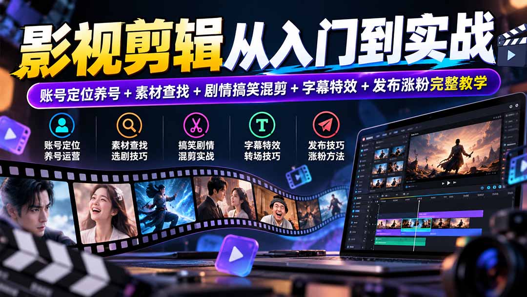 影视剪辑从入门到实战:账号定位养号+素材查找+剧情搞笑混剪+字幕特效+发布涨粉完整教学-娜娜项目网