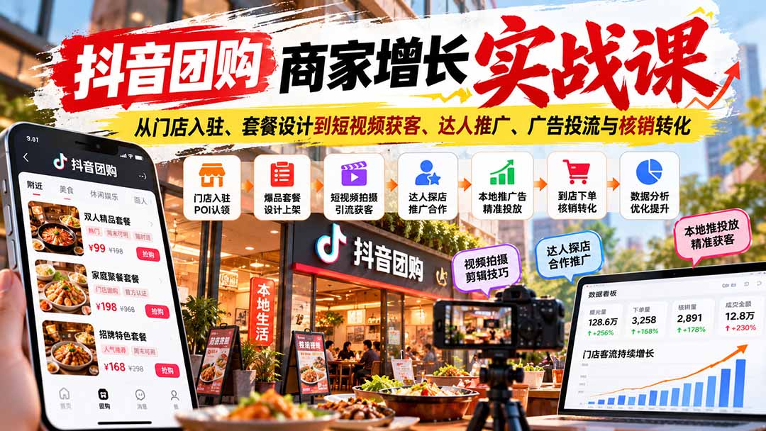 抖音团购商家增长实战课:从门店入驻、套餐设计到短视频获客、达人推广、广告投流与核销转化-娜娜项目网