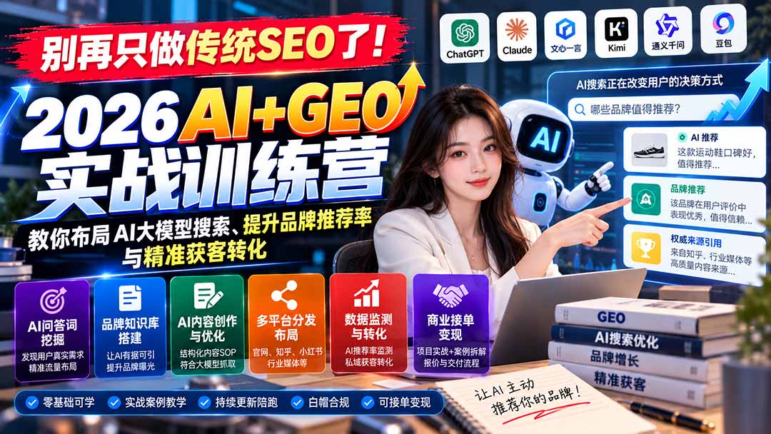 别再只做传统SEO了!《2026AI+GEO实战训练营》教你布局AI大模型搜索、提升品牌推荐率与精准获客转化-娜娜项目网
