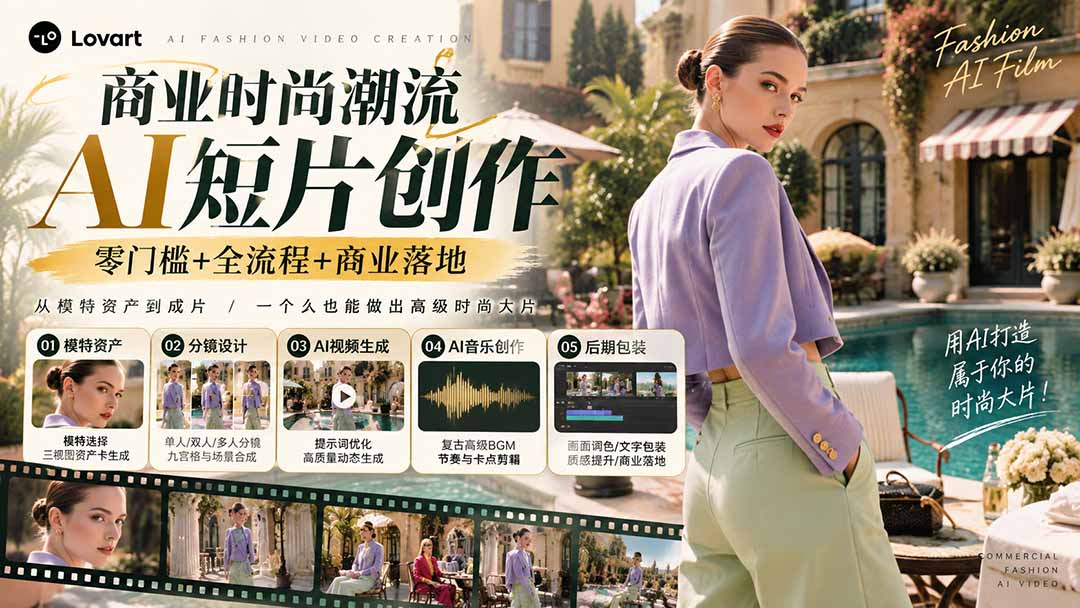 从一张模特图到高级时尚广告大片:AI三视图资产、场景合成、电影分镜、动态生成与复古音乐剪辑实战课-娜娜项目网