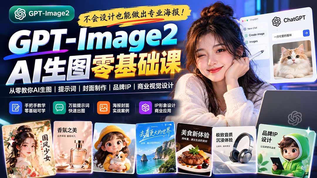 不会设计也能做出专业海报!GPT-Image2从零教你AI生图、提示词、封面制作、品牌IP与商业视觉设计-娜娜项目网