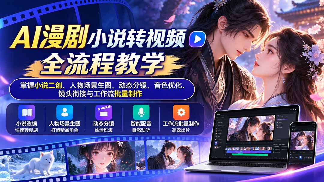 AI漫剧小说转视频全流程教学:掌握小说二创、人物场景生图、动态分镜、音色优化、镜头衔接与工作流批量制作-娜娜项目网