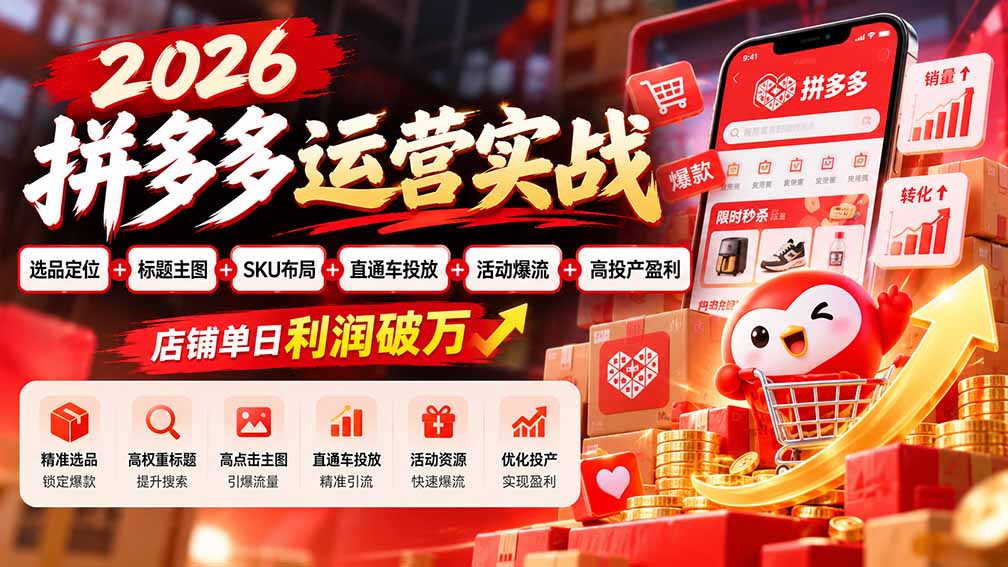 2026拼多多运营实战-更新1002:选品定位+标题主图+SKU布局+直通车投放+活动爆流+高投产盈利 店铺单日利润破万-娜娜项目网