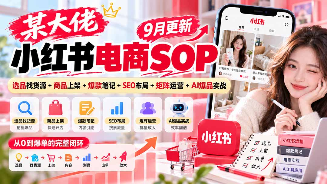 某大佬小红书电商SOP｜9月更新：选品找货源+商品上架+爆款笔记+SEO布局+矩阵运营+AI爆品实战-娜娜项目网