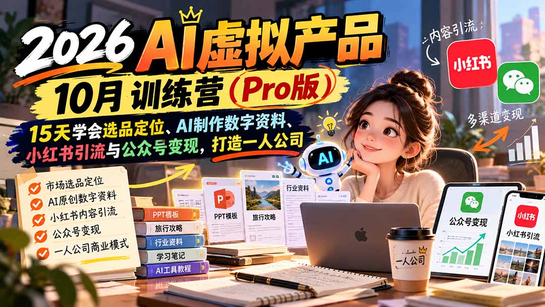 2026AI虚拟产品10月训练营(Pro版):15天学会选品定位、AI制作数字资料、小红书引流与公众号变现,打造一人公司-娜娜项目网