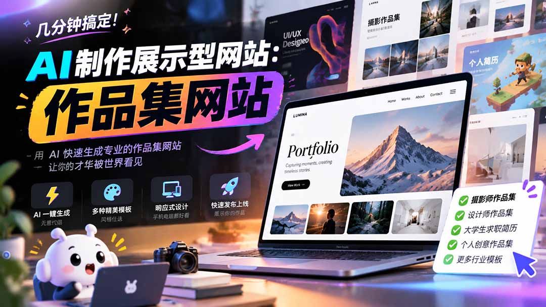 几分钟搞定,AI制作展示型网站制作:作品集网站,用AI快速生成专业的作品集网站,接单变现!-娜娜项目网