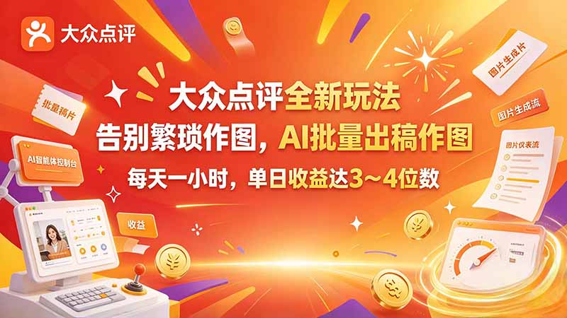大众点评全新玩法,不用繁琐作图,AI 批量出稿作图,每天一小时,单日收益达 3~4 位数-娜娜项目网