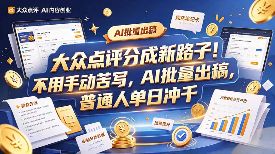 大众点评副业新玩法,工具提效解放双手,批量做笔记,单日可破千-娜娜项目网