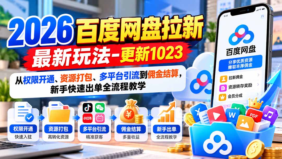 2026百度网盘拉新最新玩法-更新1023:从权限开通、资源打包、多平台引流到佣金结算,新手快速出单全流程教学-娜娜项目网