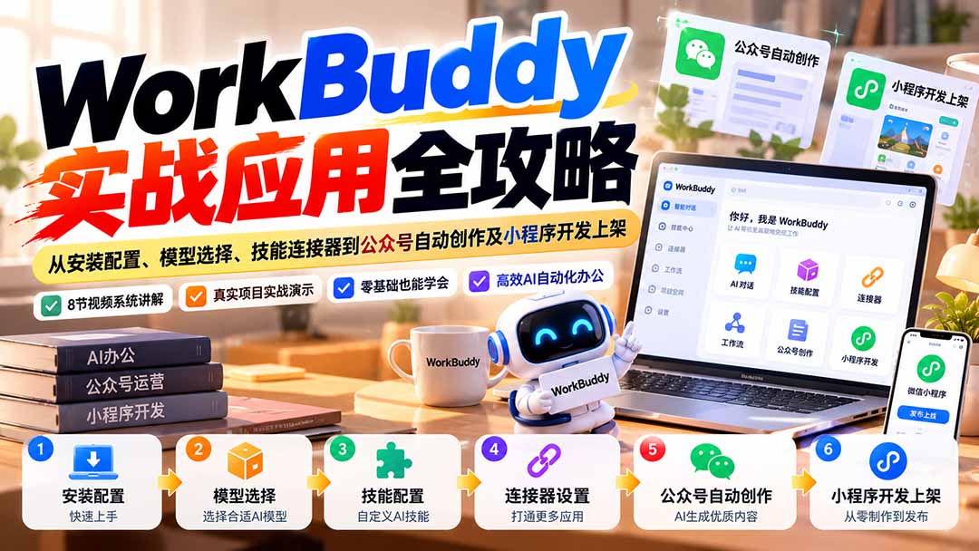 WorkBuddy 实战应用全攻略：从安装配置、模型选择、技能连接器到公众号自动创作及小程序开发上架-娜娜项目网